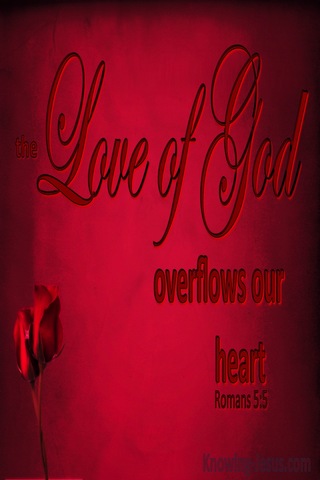Romans 5:5 The Lord Of God Overflows Our Heart (maroon)